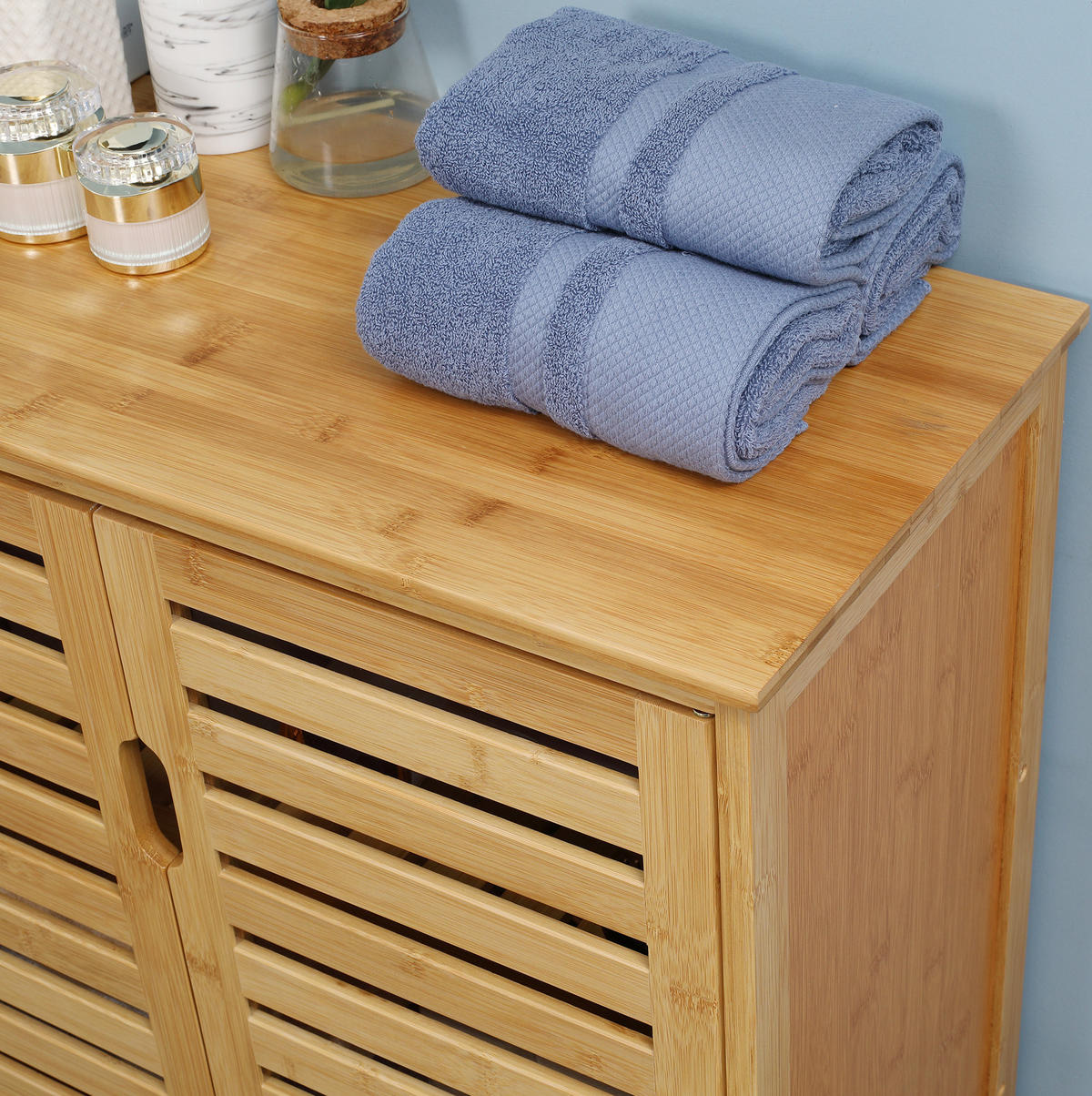 MIDISCHRANK 68/32/86 cm aus Bambus mit 2 Lamellentüren Naturfarben - Naturfarben, Holzwerkstoff (68/86/32cm) - Modenvie