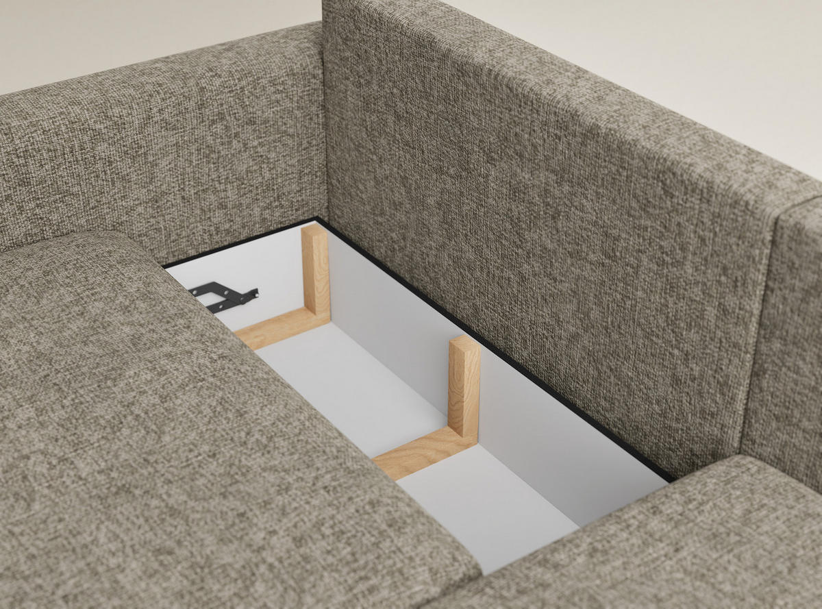 ECKSOFA MIT SCHLAFFUNKTION Leon Taupe Chenille-Stoff - Schwarz/Braun, Holz/Holzwerkstoff (239/148cm) - Maison de Reve