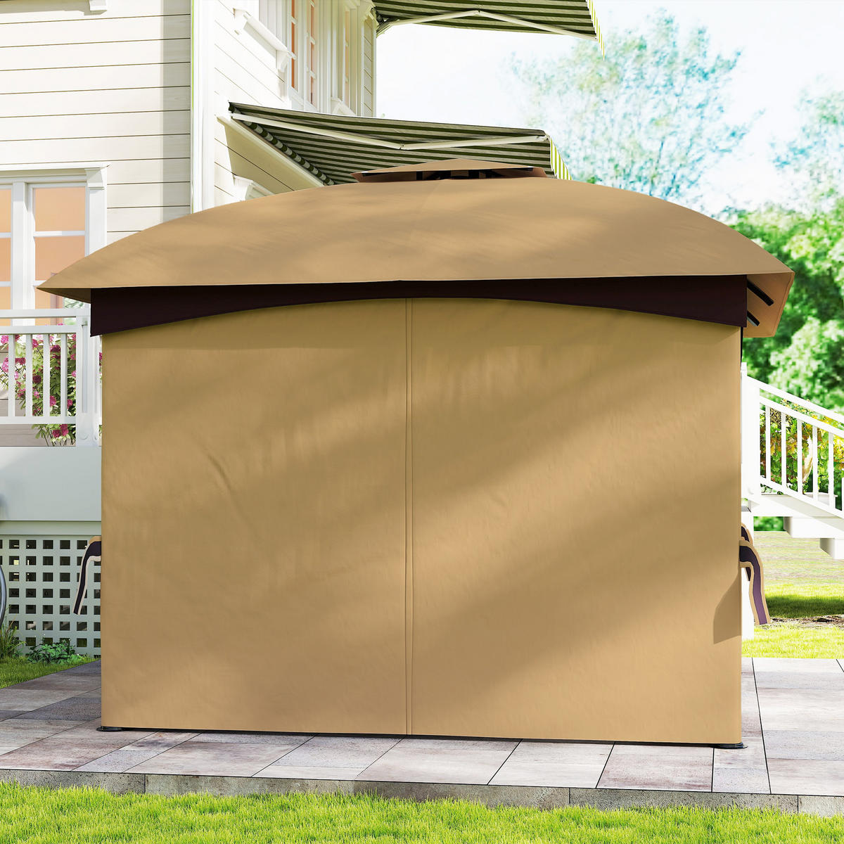 GARTENPAVILLON DE-05946 mit Lüftungsdach 335/335/285 cm Beige - Beige, Metall (335/285/335cm) - ComfortXL