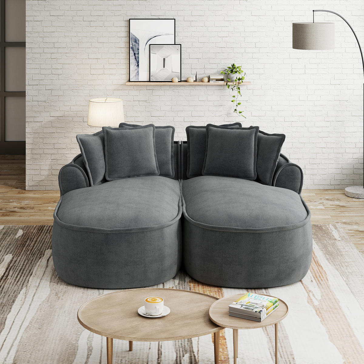 2-SITZER Sofa 184x164x67 cm aus Chenille-Stoff rahmenlos modular, grau - Grau, Textil (164/67/184cm) - Luhomfu