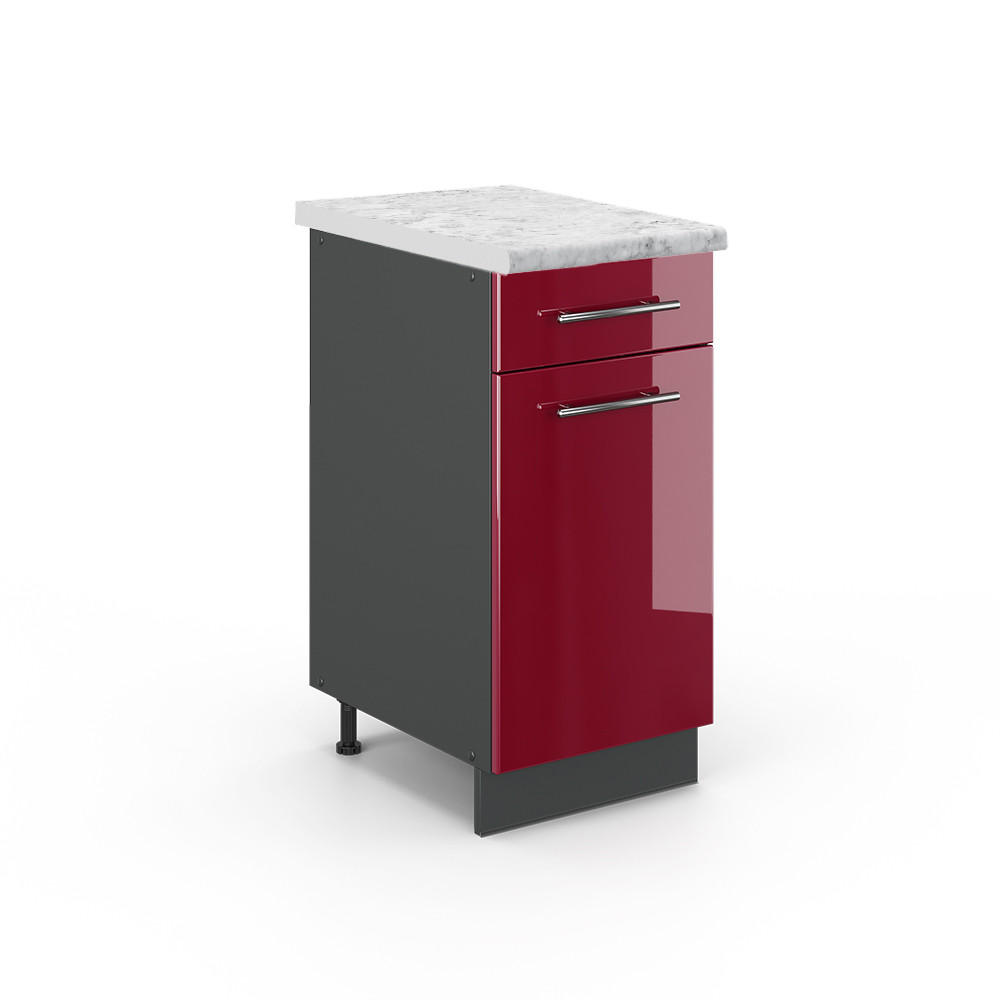 KÜCHENUNTERSCHRANK Fame-Line Bordeaux Hochglanz 40 cm, AP Marmor - Bordeaux/Anthrazit, Holzwerkstoff (40/82/60cm) - Vicco