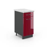 KÜCHENUNTERSCHRANK Fame-Line Bordeaux Hochglanz 40 cm, AP Marmor - Bordeaux/Anthrazit, Holzwerkstoff (40/82/60cm) - Vicco