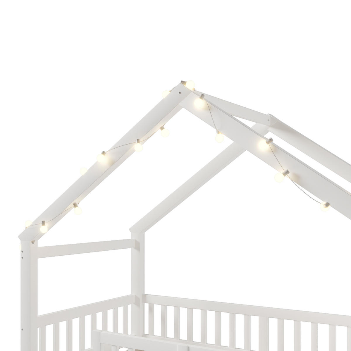 HAUSBETT 90/190 cm in Weiß mit Regal und LED im Cottage-Design - Weiß, Holzwerkstoff (90/190cm) - STILVORA