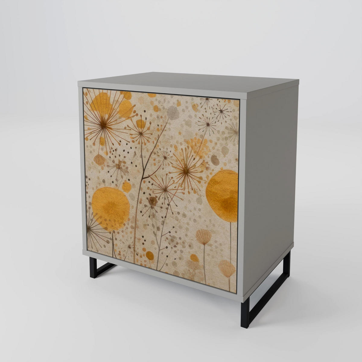 SIDEBOARD MORNING GLADE, Grau, 57,5x42x75,5 cm, Goldfarbene Metallfüße - Goldfarben/Multicolor, Holzwerkstoff/Metall (57.5/75.5/42cm) - SpaceRebels