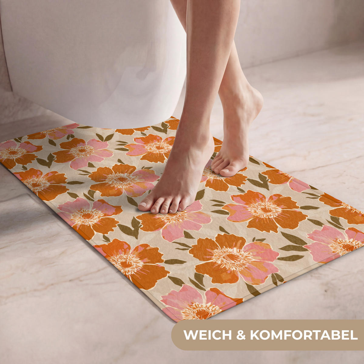WC-VORLEGER Blumen - Motiv - Retro WC Teppich 50x80 cm - Multicolor, Kunststoff/Textil (50/1cm) - OnlyWow