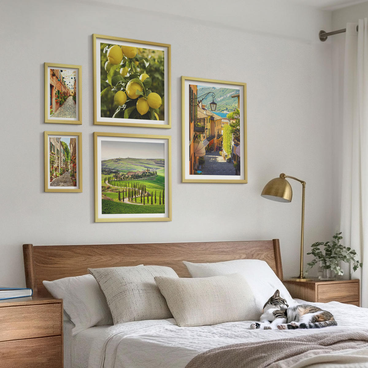 WANDBILDER 5er Set - 50x50 cm & 20x30 cm & 40x60 cm Goldrahmen - Zitat über New Yorker Landschaften - Goldfarben, Kunststoff (40/60cm) - ArtPrintCave