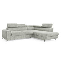 ECKSOFA VELISS Hellgrau Kordstoff mit Schlaffunktion - Hellgrau, Holz (255/193cm) - MASSENO
