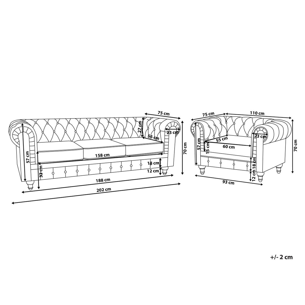 4-SITZER SOFA SET Polyester Grau Chesterfield - Grau, Textil (202/70/75cm) - Beliani