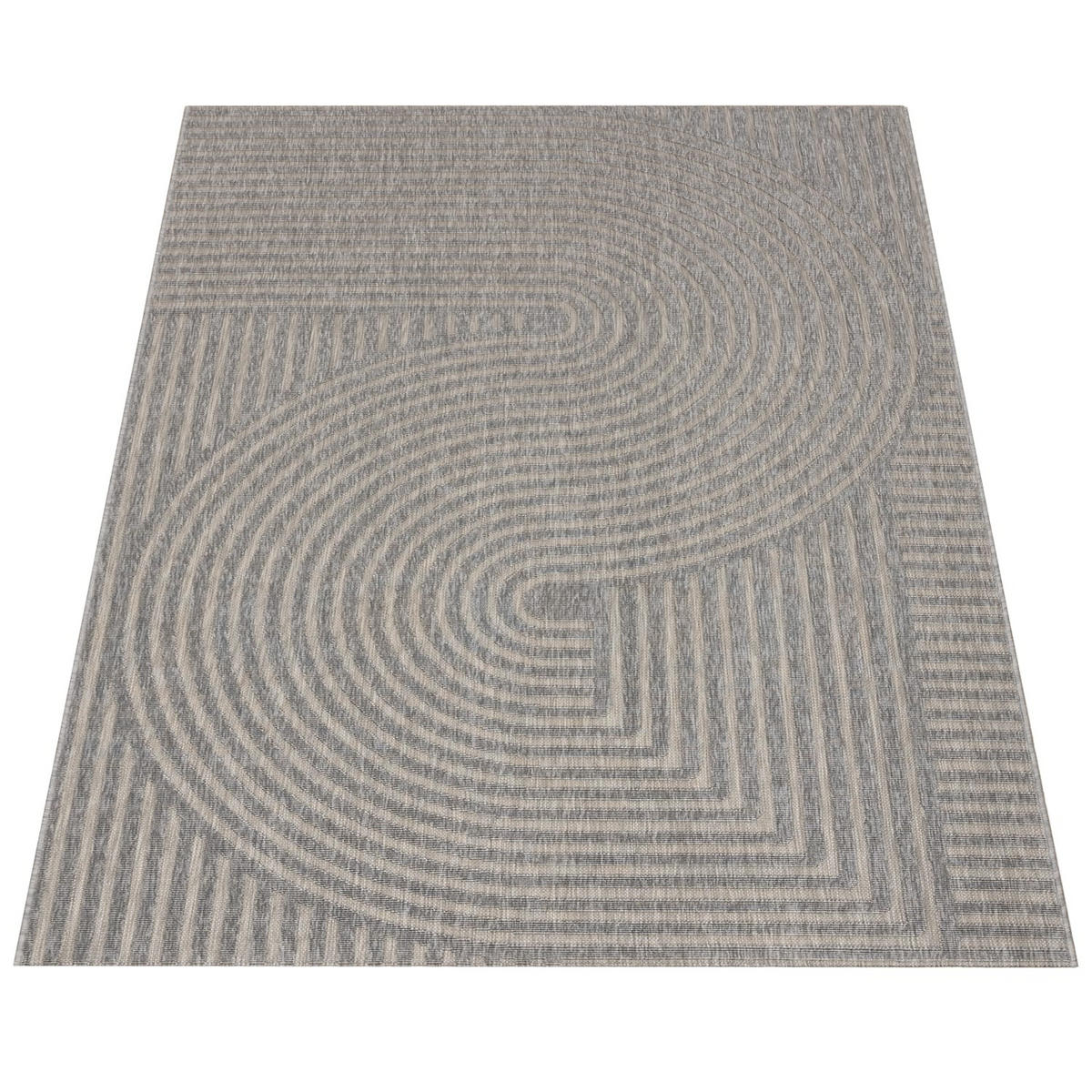 OUTDOOR Teppich Unifarben Spiralmuster Balkon, Terrasse schmutzabweisend Grau Rechteckig 160x230 - Grau, Textil (160/230cm) - KADIMA DESIGN