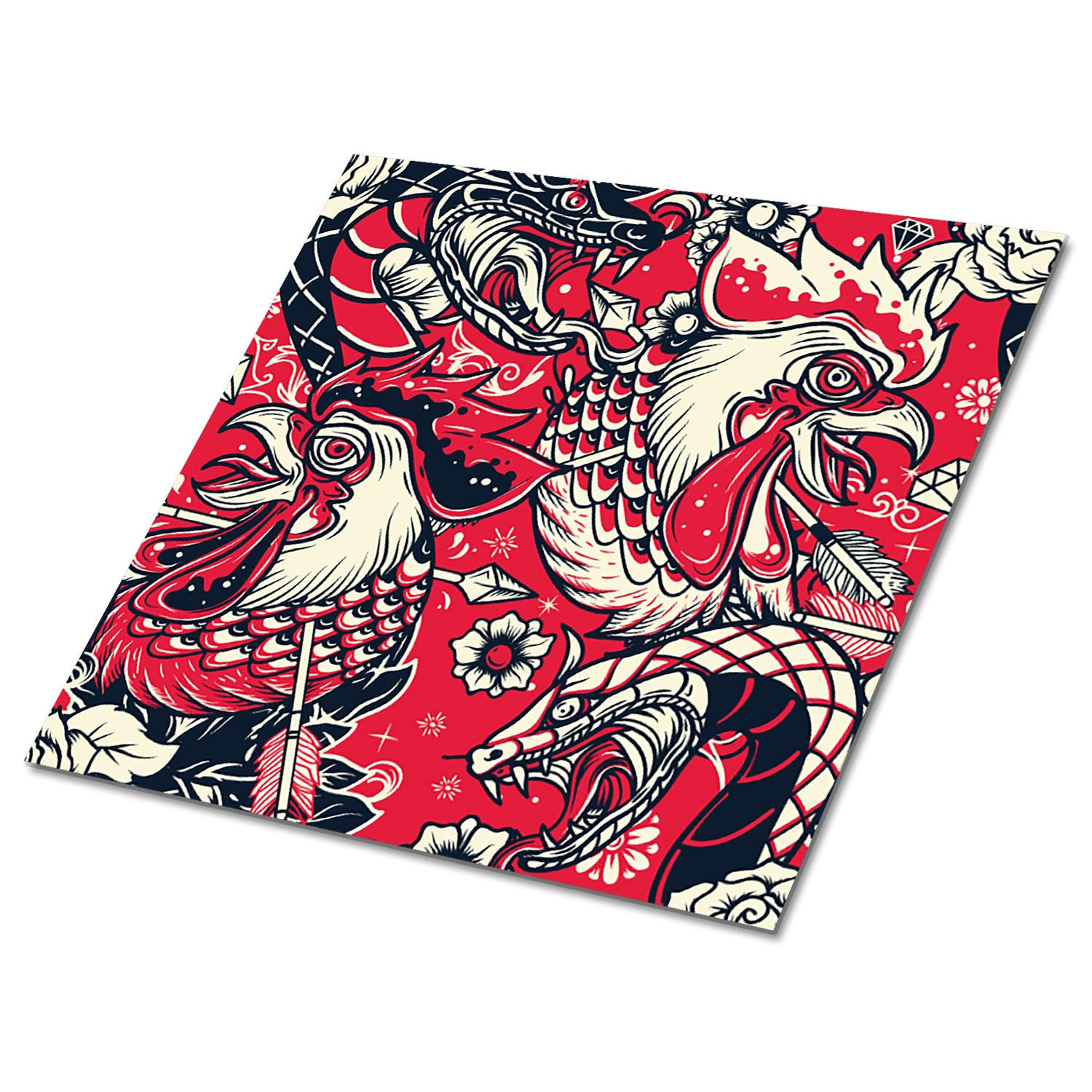 FLIESENAUFKLEBER 9 Stück 30x30 cm selbstklebend Schlange und Hahn - Rot, Textil (30/1.6/30cm) - TULUP