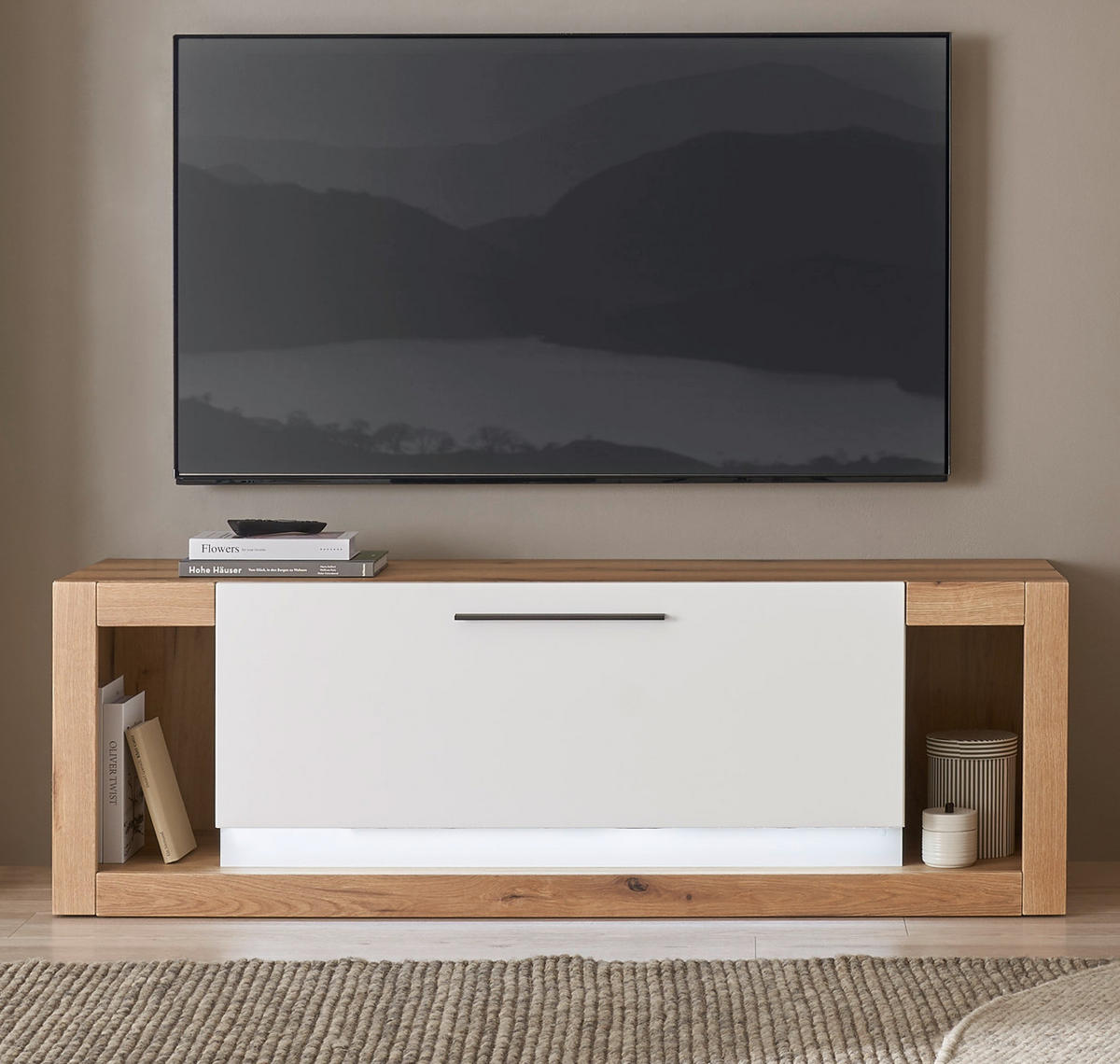 TV-LOWBOARD weiß matt, Evoke Eiche, TV Unterteil 150 x 49 cm - Eichefarben/Silberfarben, Holzwerkstoff/Kunststoff (150/49/43cm) - Furn.Design