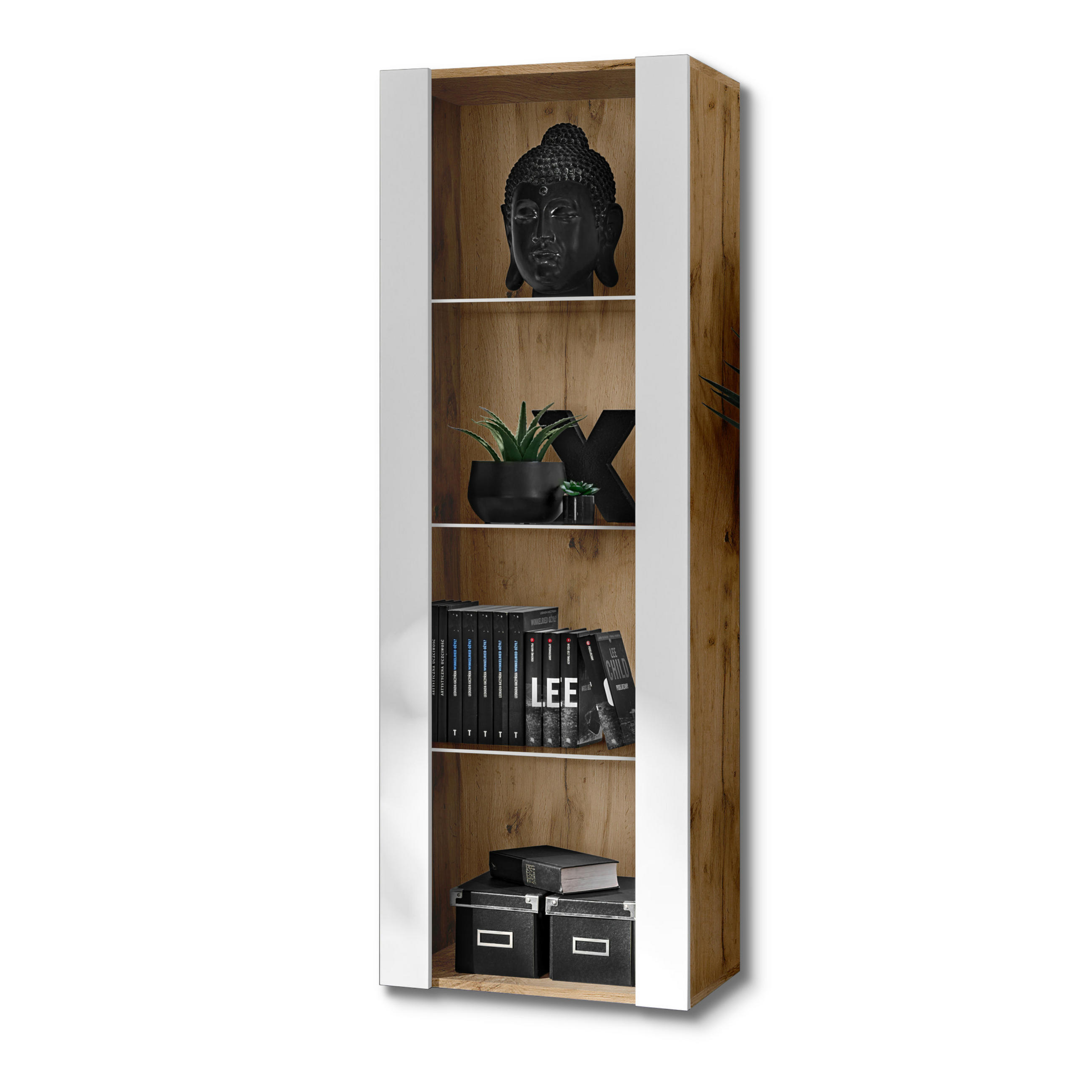 VITRINE TIVOLI, Eiche Wotan + Weiß - Eiche Wotan/Weiß, Glas/Holzwerkstoff (55/159/35cm) - Komodee