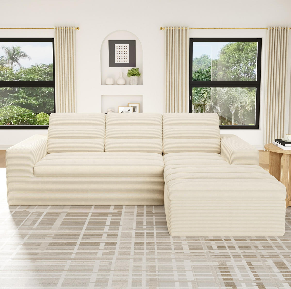 SOFA Modulares Ecksofa 253 x 161 x 89 cm Beige Cord - Beige, Kunststoff (161/253cm) - Meubliv