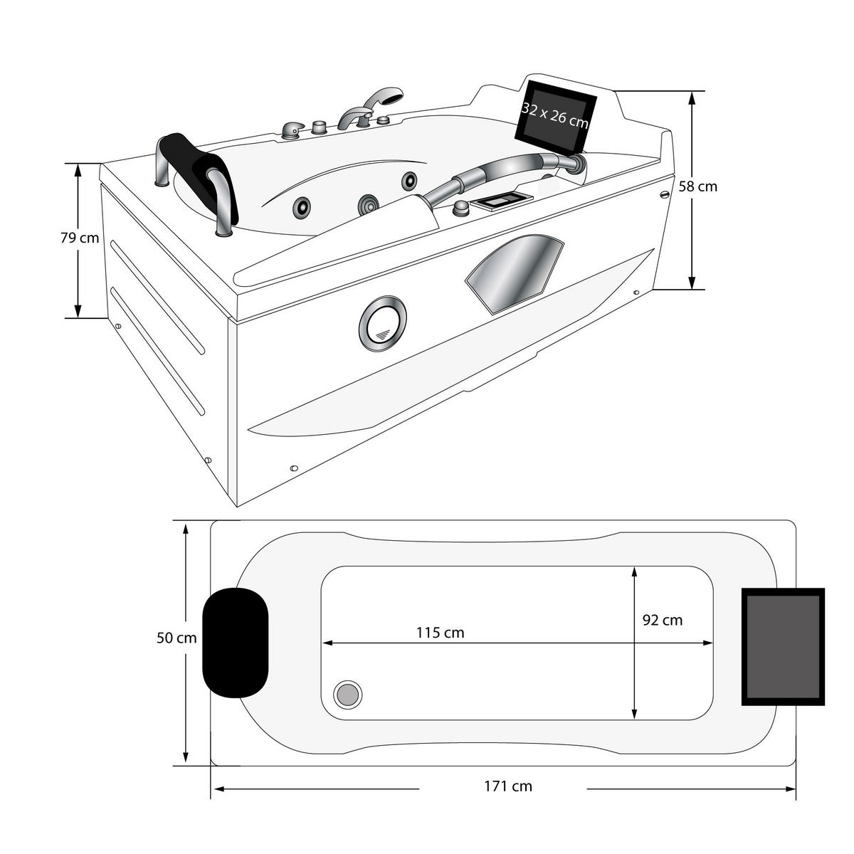 WHIRLPOOL Pool Badewanne mit TV T42L-TH-ALL 171x92cm - Weiß, Glas/Kunststoff (92/79/171cm) - AcquaVapore by Sandra Jentho