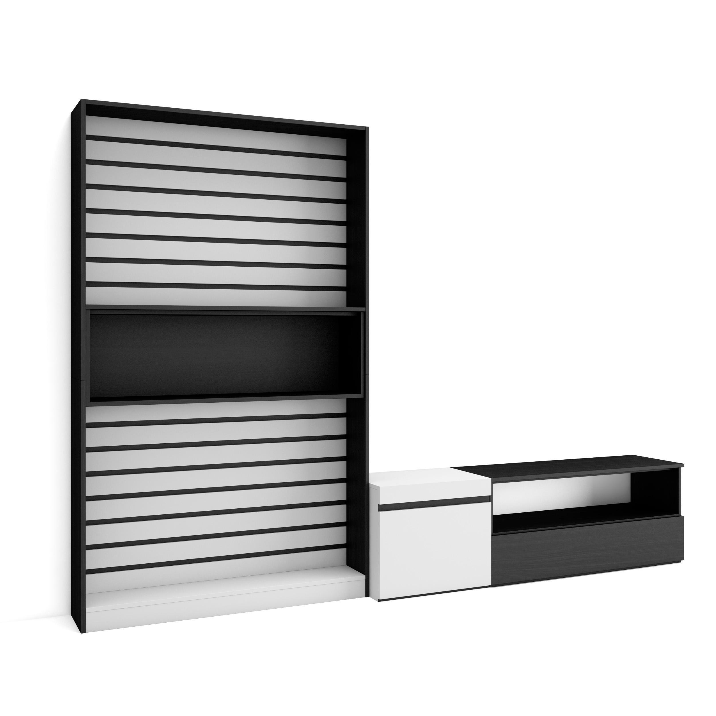 Skraut Home Wohnwand Schwarz, Weiß 260x186x35 cm