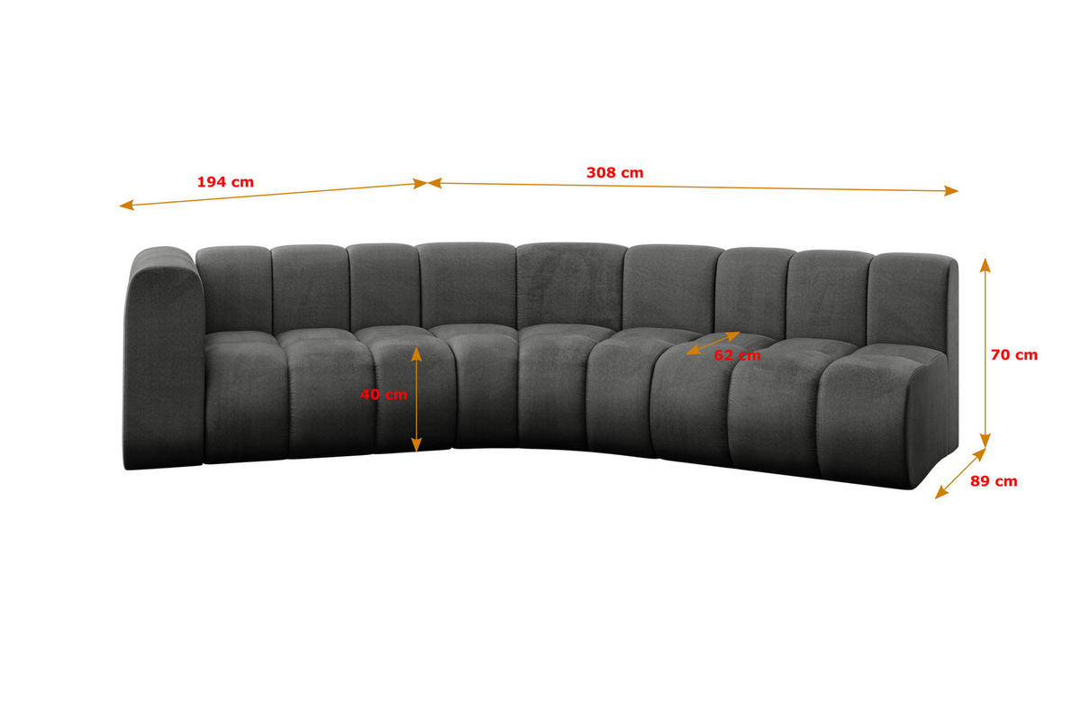 ECKSOFA modulares Sofa Karex-L1 - 308x194x70 cm Dunkelgrau - Dunkelgrau, Holzwerkstoff/Textil (308/194cm) - ALTDECOR