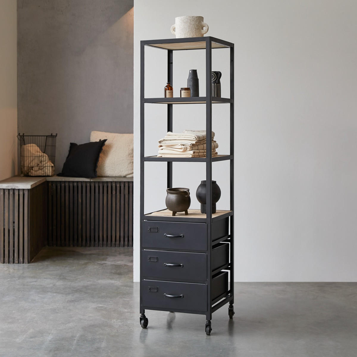 HOCHSCHRANK Industriel Schwarz aus Metall - Schwarz, Metall (43/167/40cm) - Tikamoon