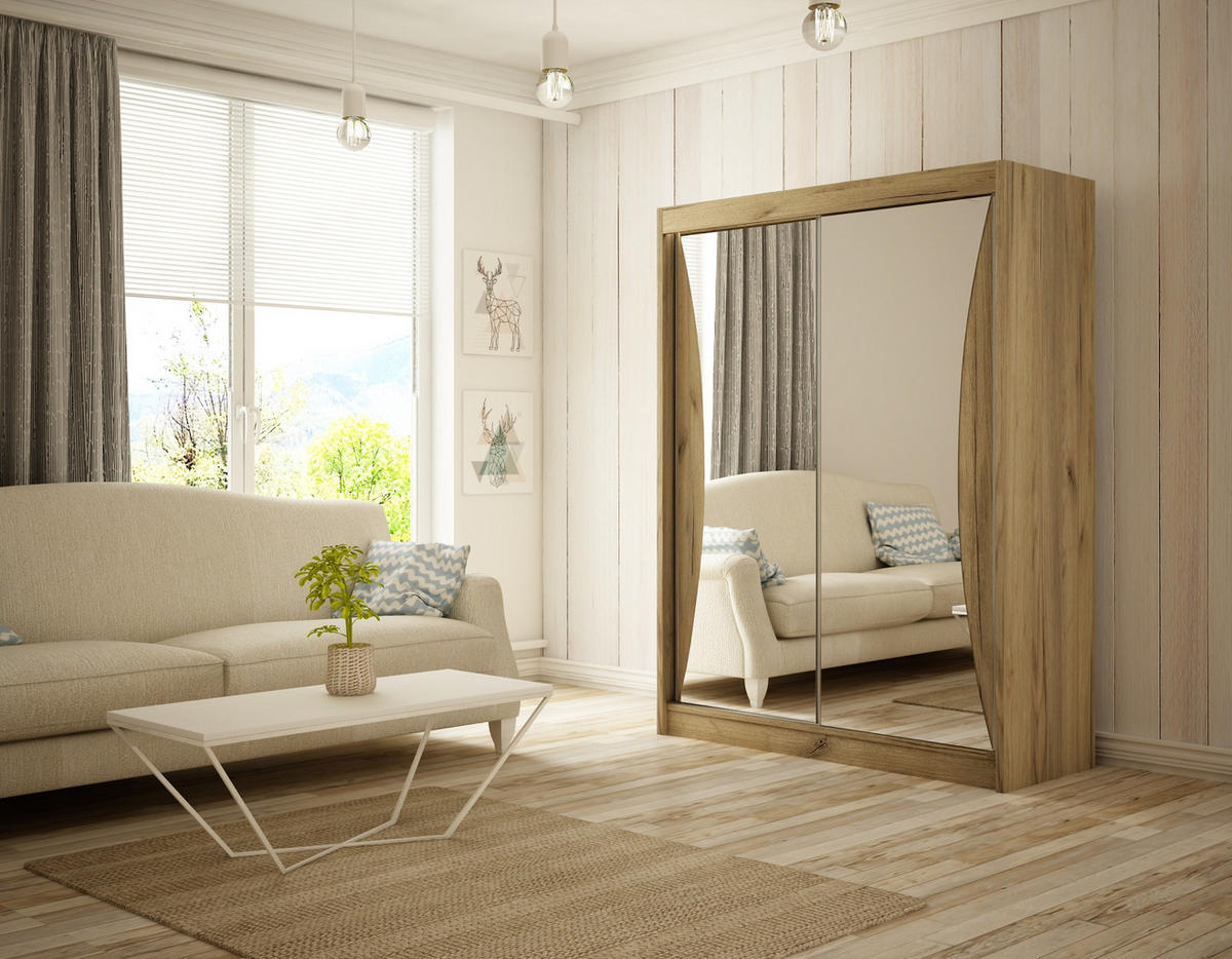 KLEIDERSCHRANK TIWAN mit Spiegel/LED - 200 cm - Braun - Braun, Holzwerkstoff (200/215/61cm) - ALTDECOR