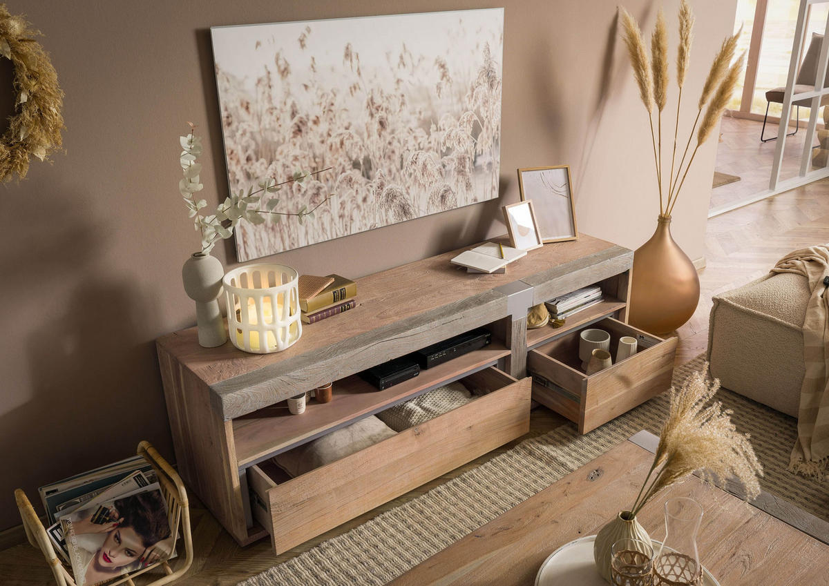 TV-BOARD Akazie 180x48x55 beige lackiert Amsterdam #125 - Beige, Holz (180/55/48cm) - Massivmoebel24