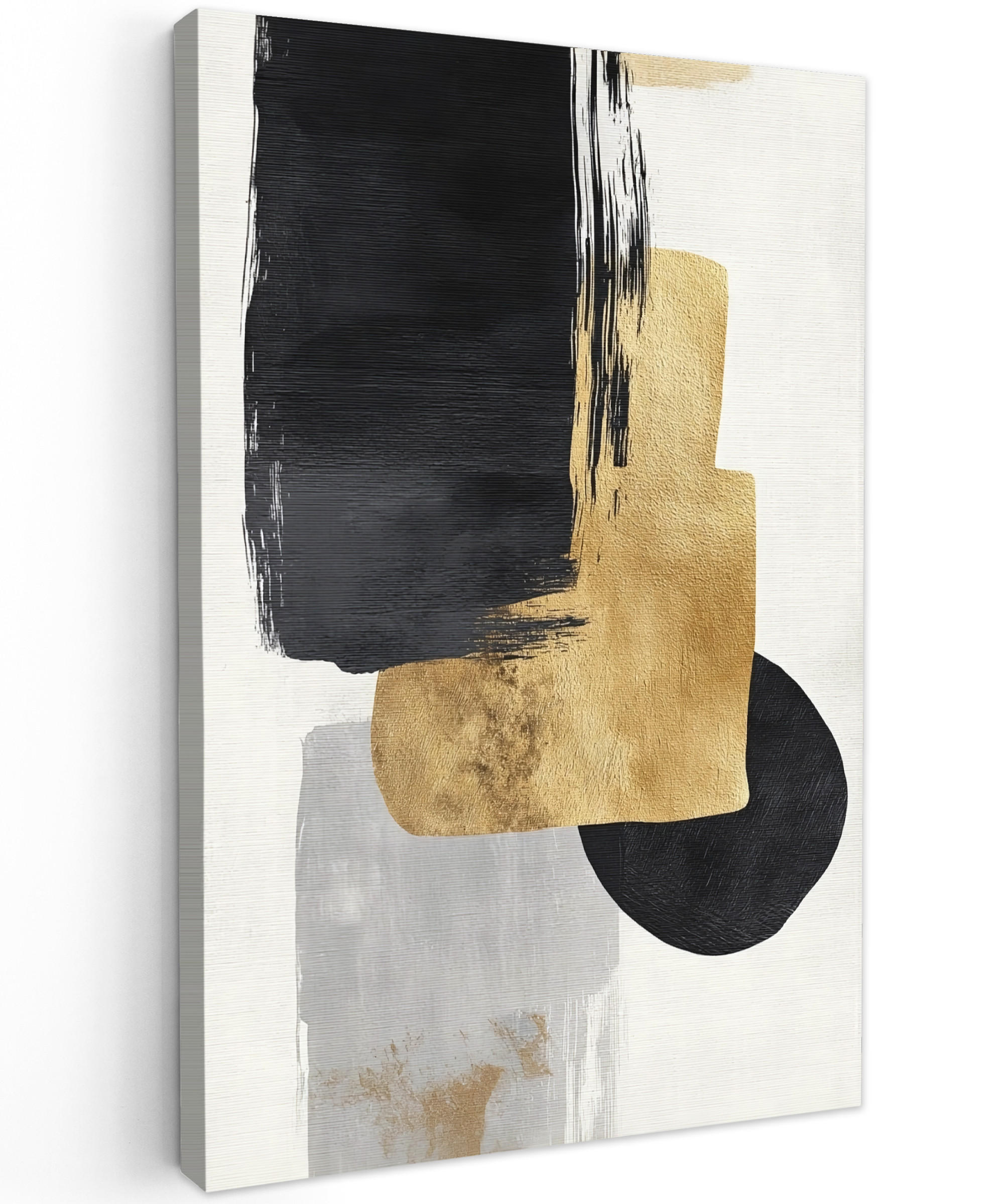 LEINWANDBILD Gold - Rechtecke - Kreise - Abstrakt Deko Wohnzimmer 20x30 cm - Weiß, Textil (20/30cm) - MuchoWow