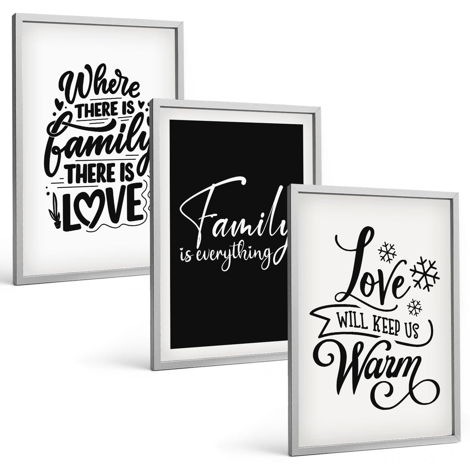 BILDER SET 3er Set - 40x60 cm Silberner Rahmen - Familie, Liebe, Wärme, Zuhause - Silberfarben, Kunststoff (40/60cm) - TULUP