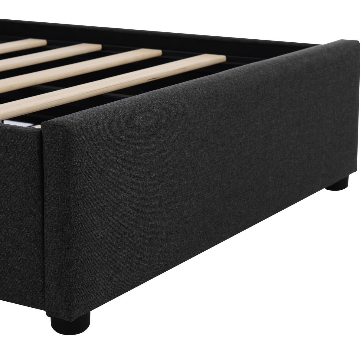 POLSTERBETT 90/200 cm in Schwarz mit 2 Schubladen und LED Leinen - Schwarz, Holzwerkstoff/Textil (90/200cm) - STILVORA