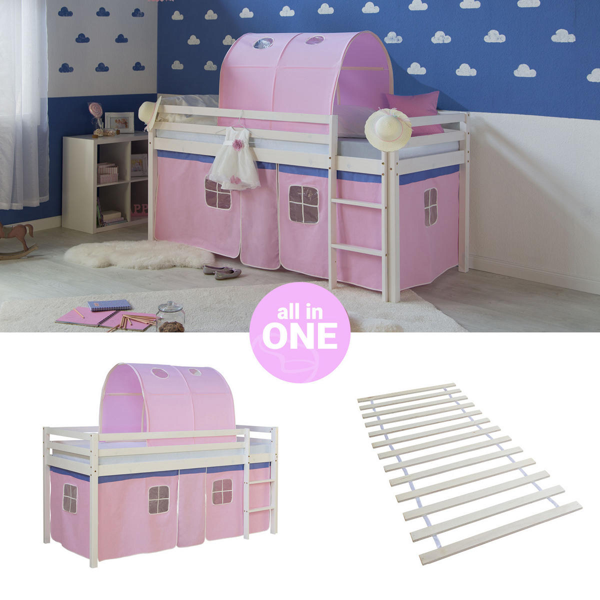 HOCHBETT mit Lattenrost Tunnel 90/200 cm Rosa - Weiß/Rosa, Holz - Homestyle4u