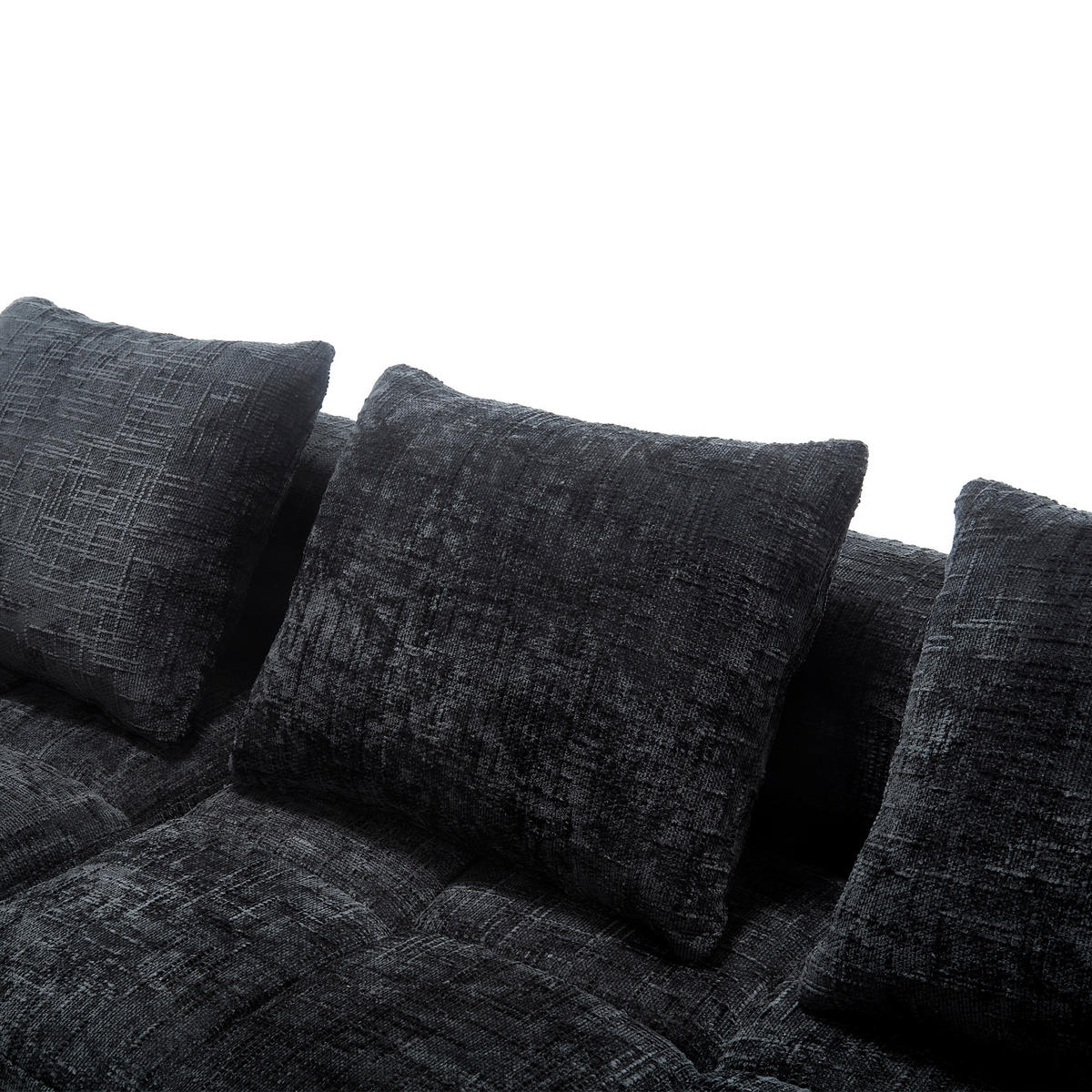 4-SITZER ECKSOFA Chenille Schwarz mit Seitentaschen und mit Kissen - Schwarz, Textil (250/158cm) - WISHDOR