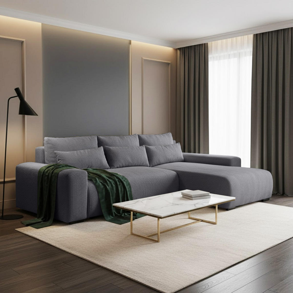 ECKSCHLAFSOFA Benny dunkelgrau rechts - Dunkelgrau/Schwarz, Kunststoff/Textil (271/185cm) - Beautysofa