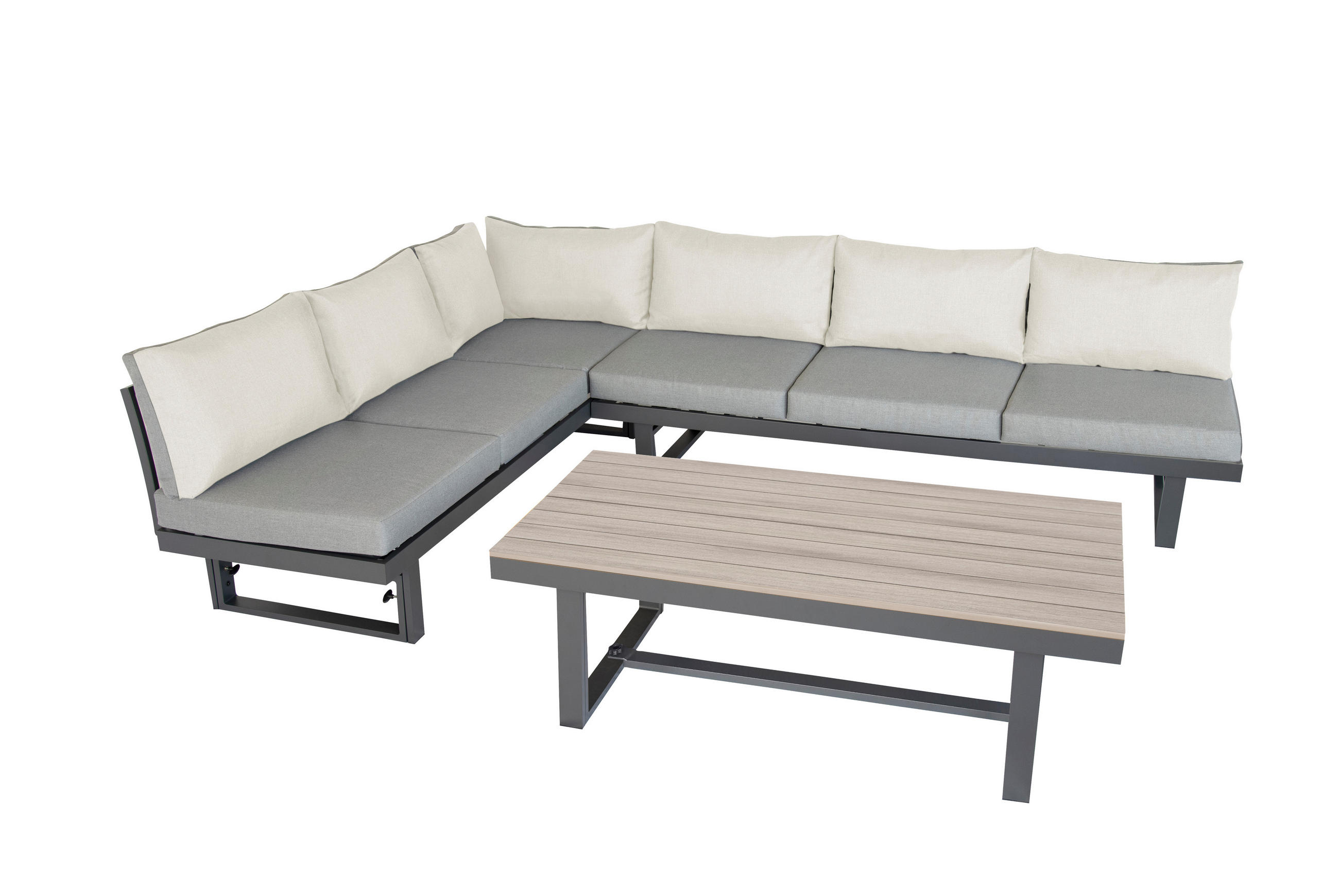 GARTENLOUNGE-SET Largo Grau Aluminium höhenverstellbarer Tisch für 6 Personen - Grau, Kunststoff - bellavista - Home & Garden