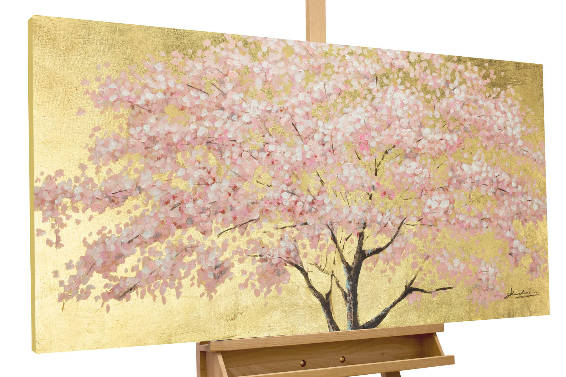 ÖLGEMÄLDE 120/60 cm - Pink/Braun, Holz/Textil (120/60cm) - KUNSTLOFT