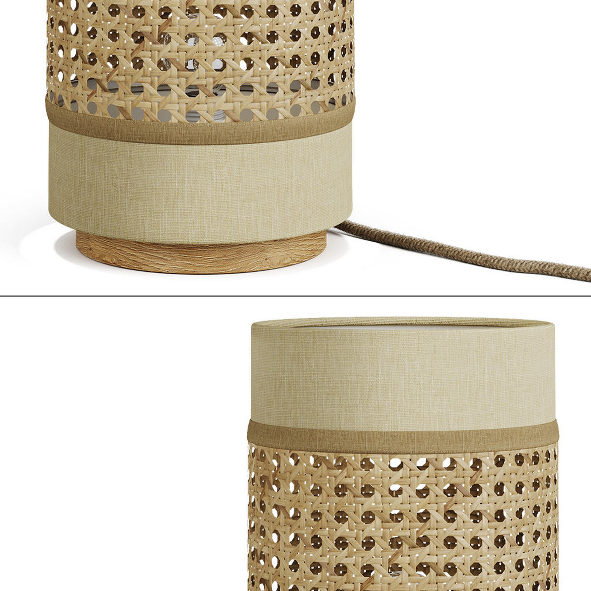TISCHLAMPE Morten Rattan/Creme 17.5 x 26.5 cm - Creme/Braun, Holz (17.5/17.5/26.5cm) - Vicco