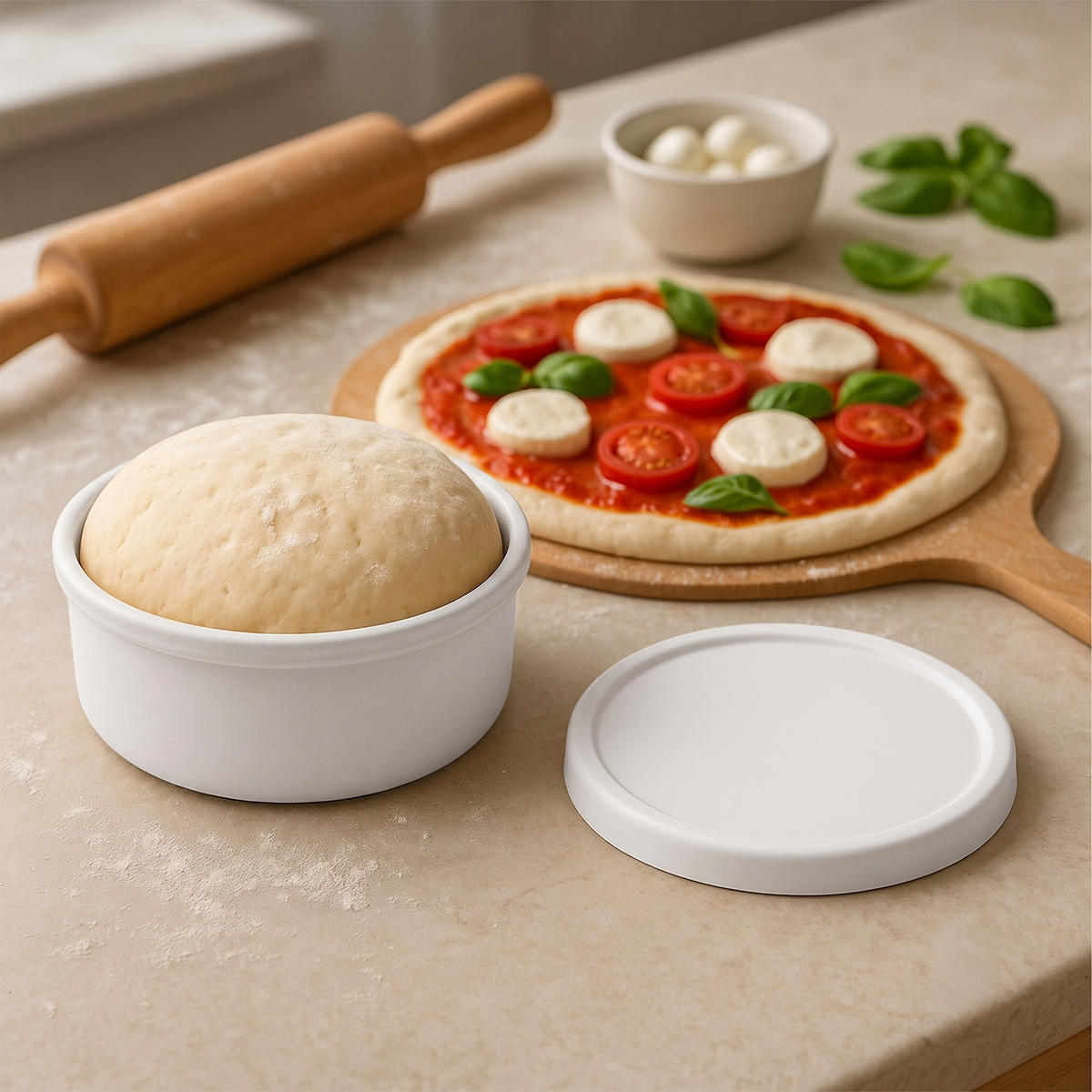 PIZZABALLENBOX Weiß 4er-Set Silikon mit Deckel - Weiß, Kunststoff (14.5/6.5/14.5cm) - Relaxdays