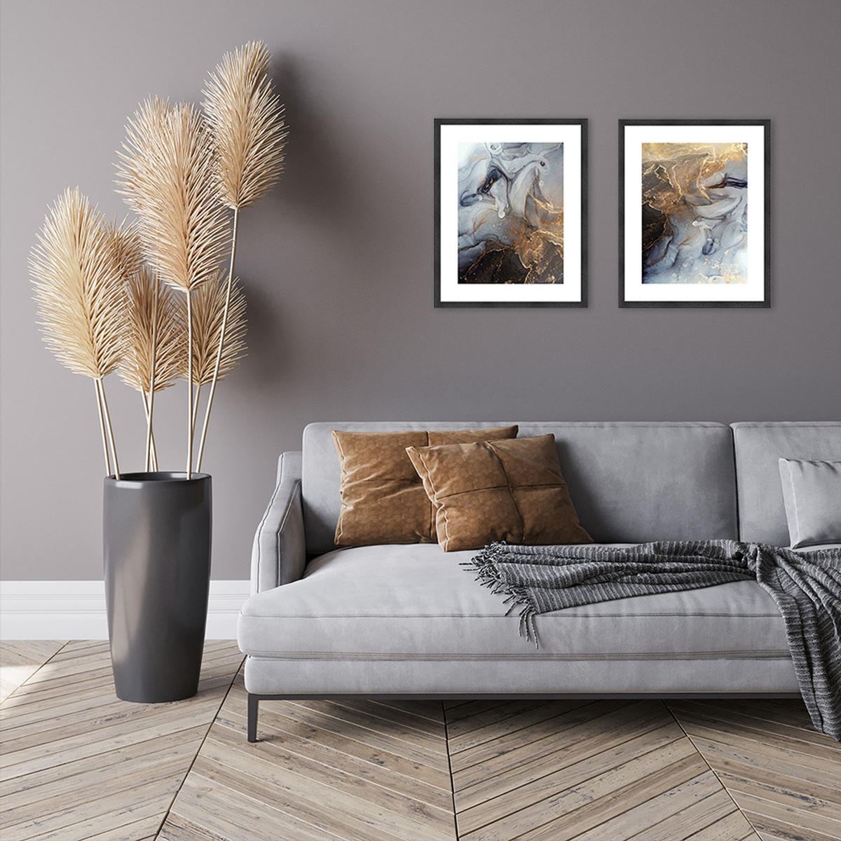 POSTER mit Rahmen 40x50 cm abstrakt blau gold - Blau, Holz (41/51cm) - artissimo