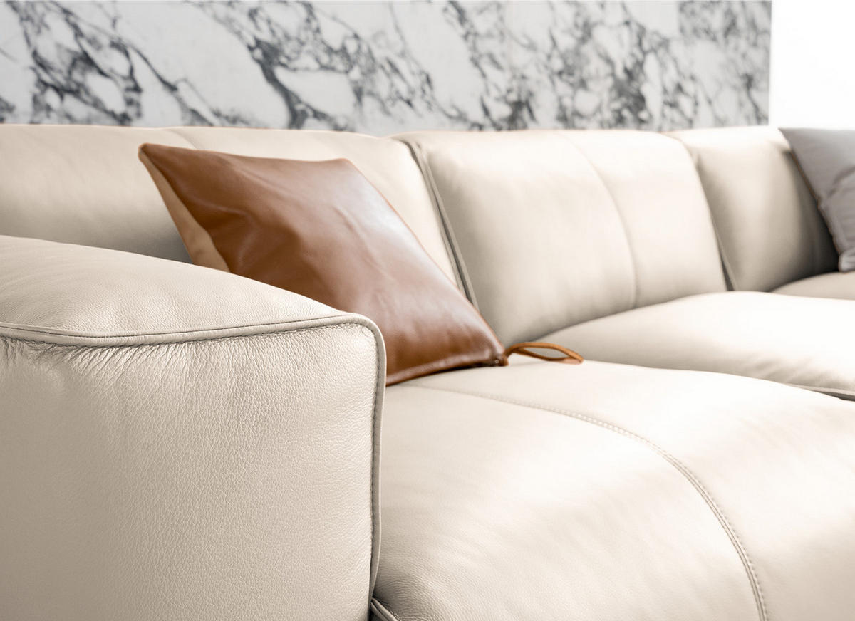 3-SITZER ECKSOFA mit Longchair - Hellgrau/Schwarz, Leder/Kunststoff (284/173cm) - home24