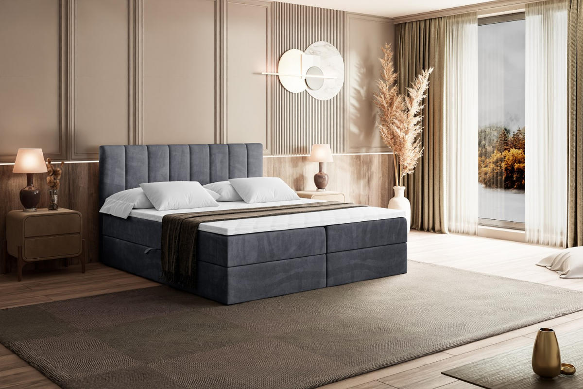 BOXBETT mit Matratze H3 und Lattenrost - OTTA - 200x200 cm Dunkelgrau - Dunkelgrau, Holzwerkstoff (200/200cm) - ALTDECOR