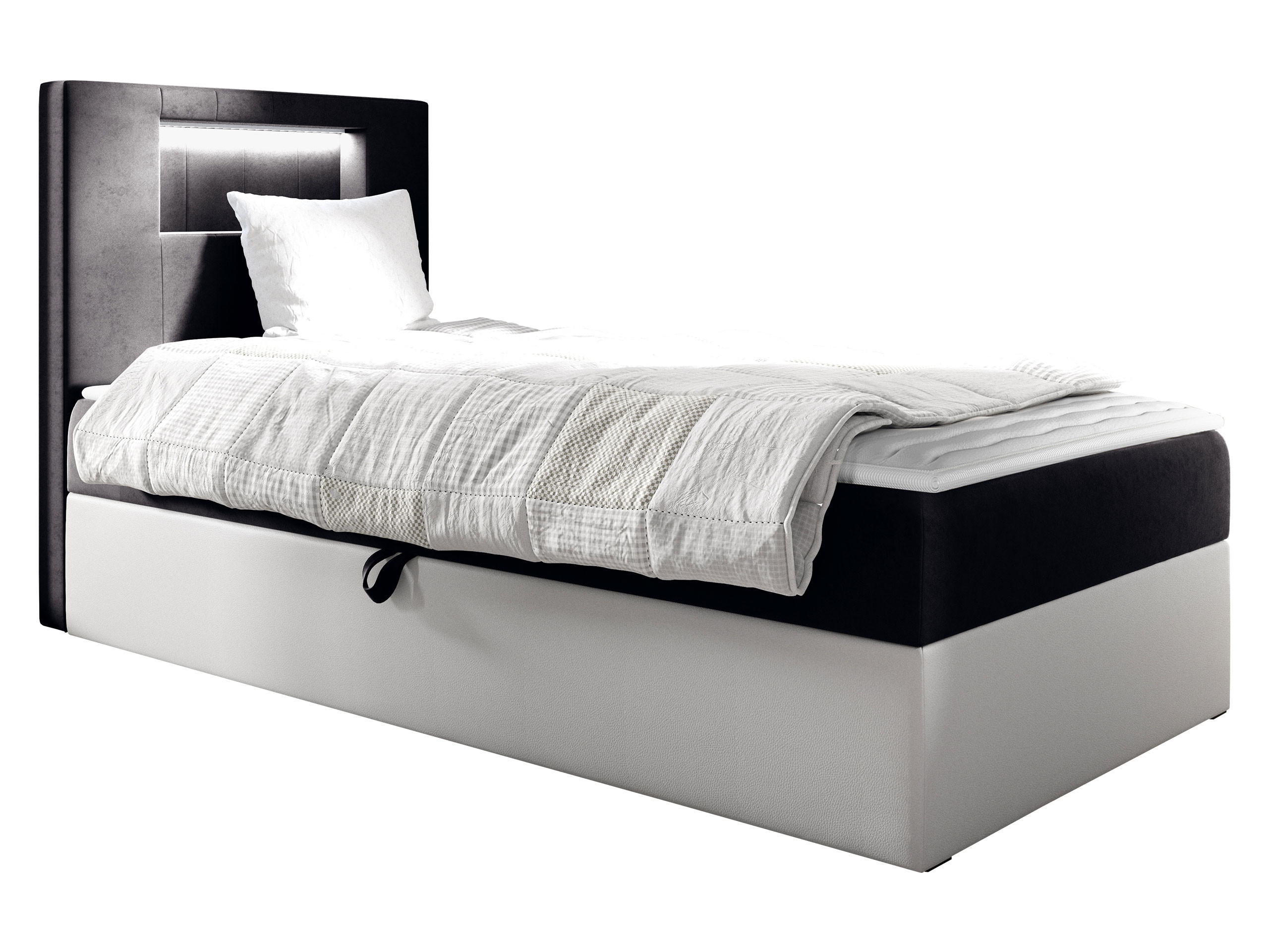 BOXBETT Gold Junior 1, Seite zum Öffnen des Bettkastens: Links - Schwarz/Weiß, Holz (100/200cm) - MIRJAN24