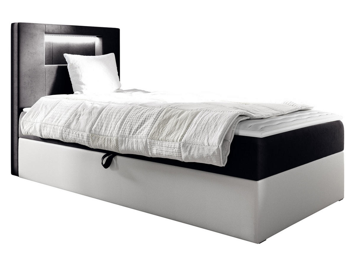 BOXBETT Gold Junior 1, Seite zum Öffnen des Bettkastens: Links - Schwarz/Weiß, Holz (100/200cm) - MIRJAN24