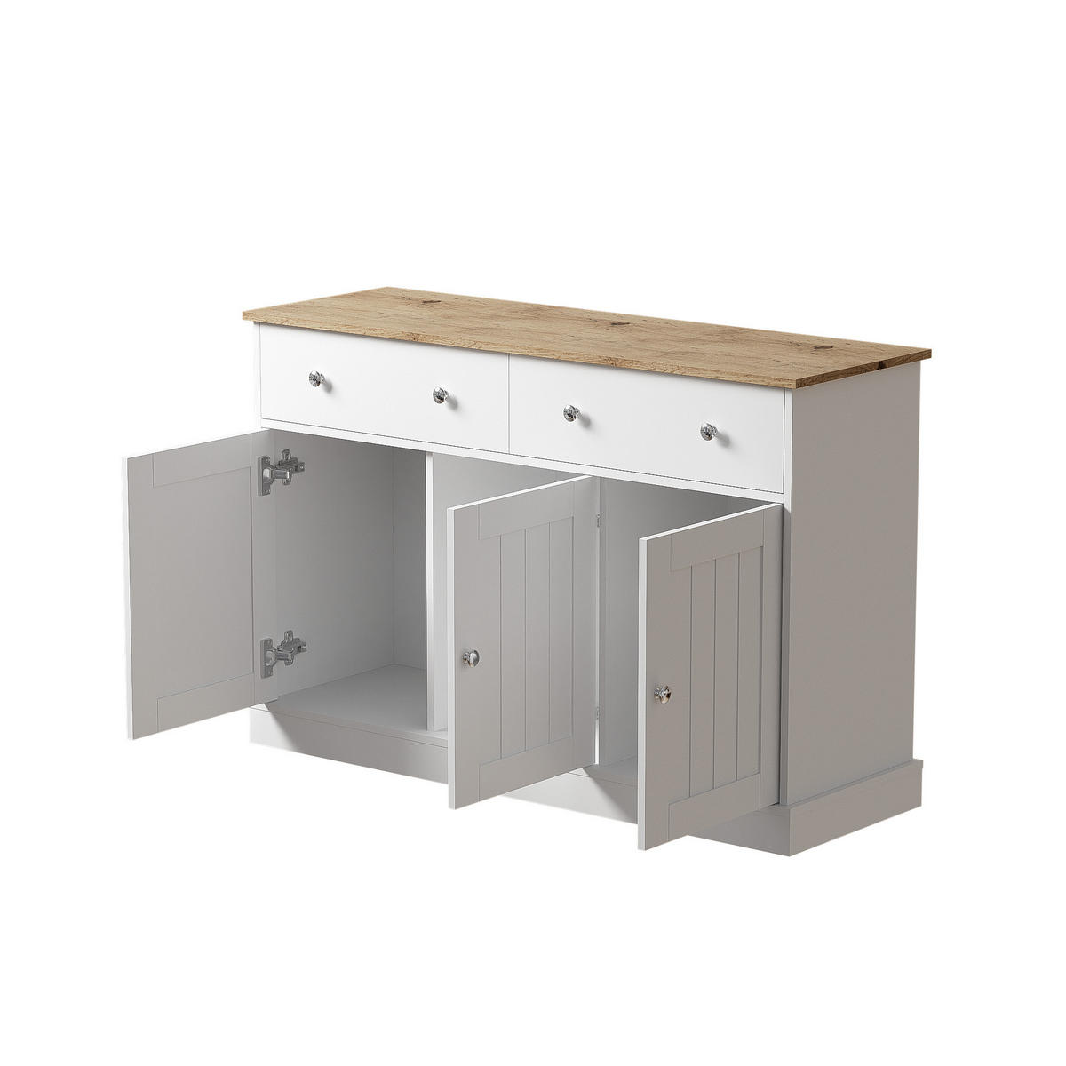SIDEBOARD 120/36/80,5 cm Weiß/Holzfarbe aus Spanplatte mit 3 Türen - Weiß, Holzwerkstoff (120/80.5/36cm) - OKWISH