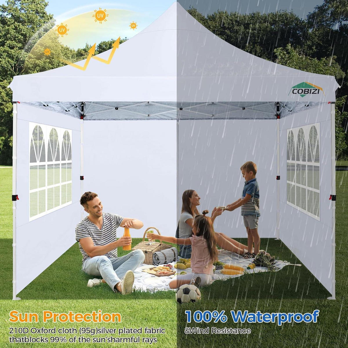 FALTPAVILLON 3x3m mit 4 Seitenwänden Weiß - Weiß, Textil (299.7/315/299.7cm)