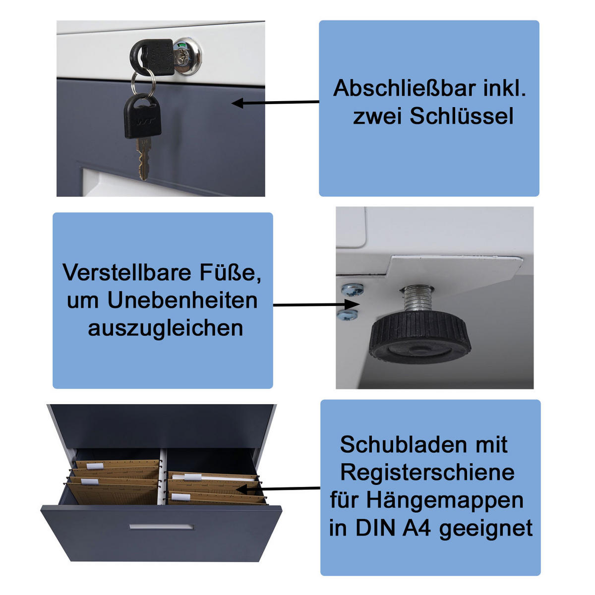 HÄNGEREGISTERSCHRANK Grau - Grau, Metall (76/103/46cm) - MCW