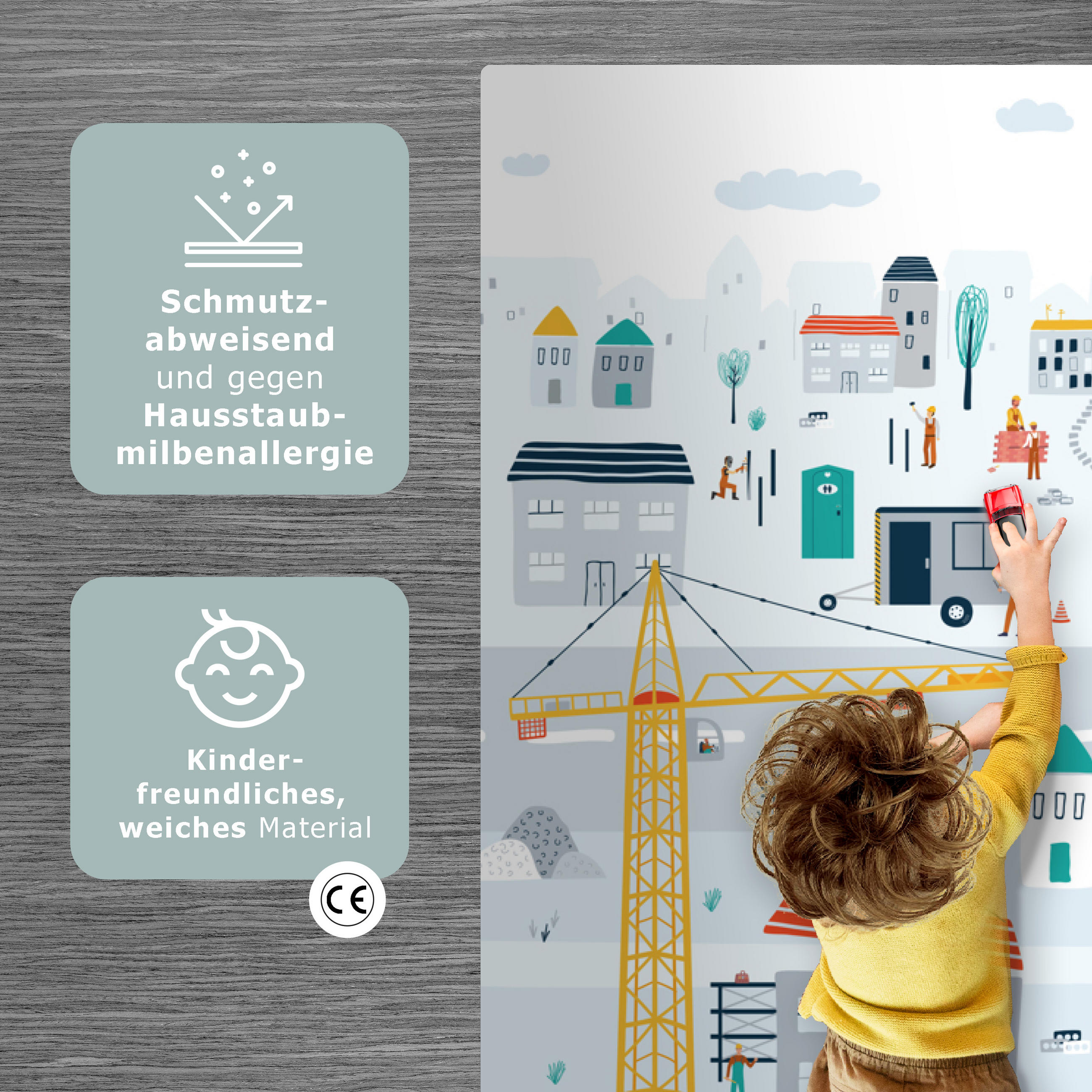 KINDERTEPPICH Baustelle - Traktor - Bagger - Auto - Design 180x120 cm - Multicolor, Kunststoff (180/120cm) - MuchoWow