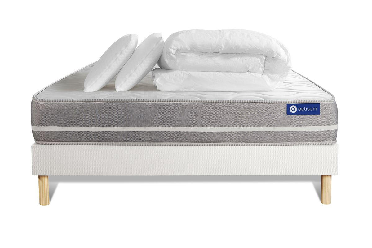 BETT Actiflex touch Taschenfederkern 200 x 200 cm h1 - Kit Bettgestell Weiß - Mit Kissen und Bettdecke - Beige/Weiß, Karton/Holz (200/200cm) - ACTISOM