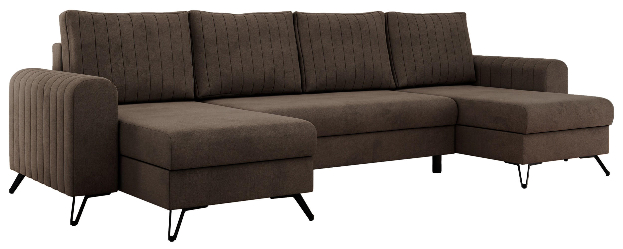 WOHNLANDSCHAFT AXEL U Velvet Braun - Schwarz/Braun, Textil/Metall (312/90/140cm) - MKS