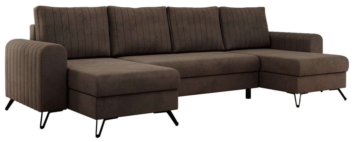 WOHNLANDSCHAFT AXEL U Velvet Braun - Schwarz/Braun, Textil/Metall (312/90/140cm) - MKS