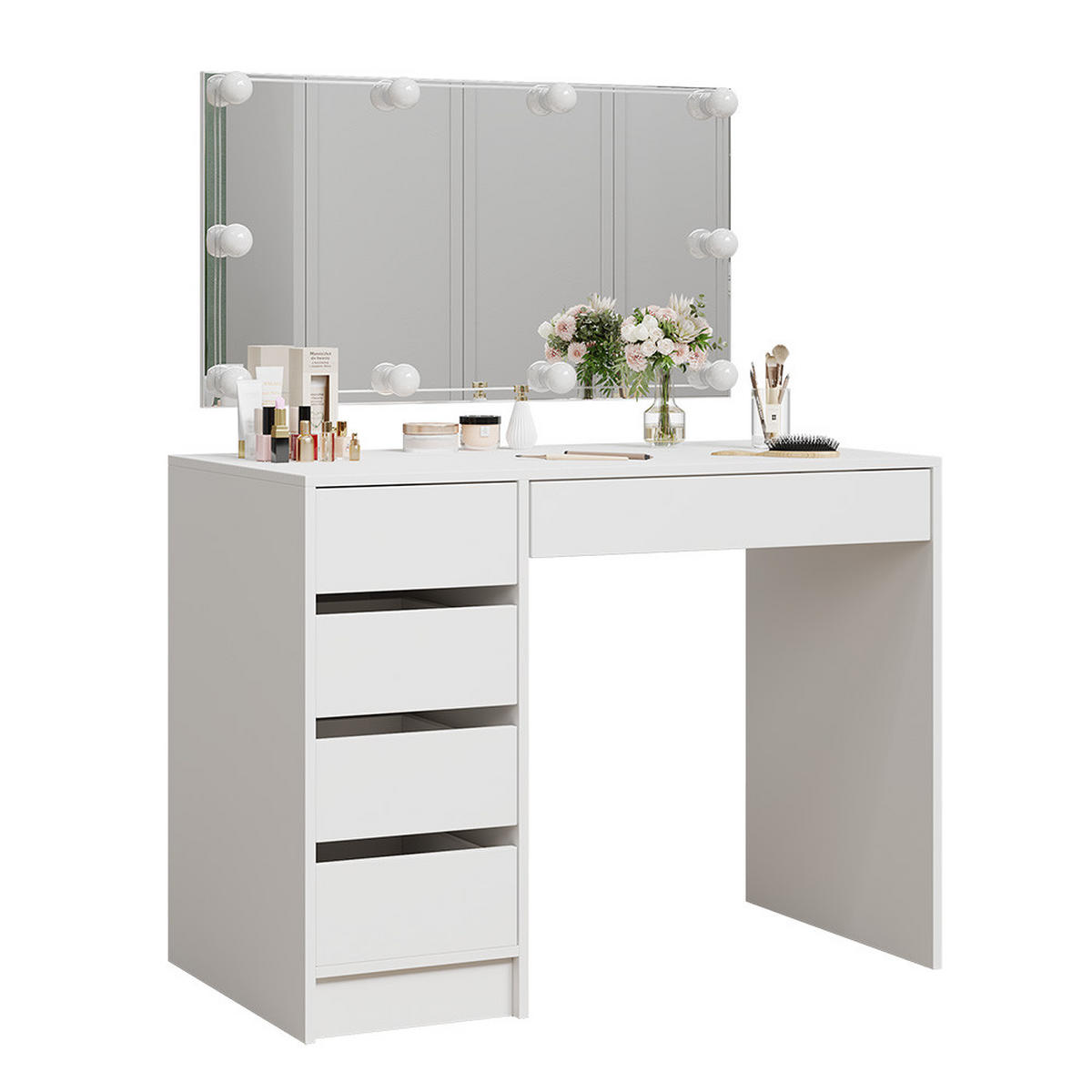 SCHMINKTISCH Thalia Weiß 100 cm mit LED Beleuchtung - Weiß, Holzwerkstoff (100/75.5/50cm) - Vicco