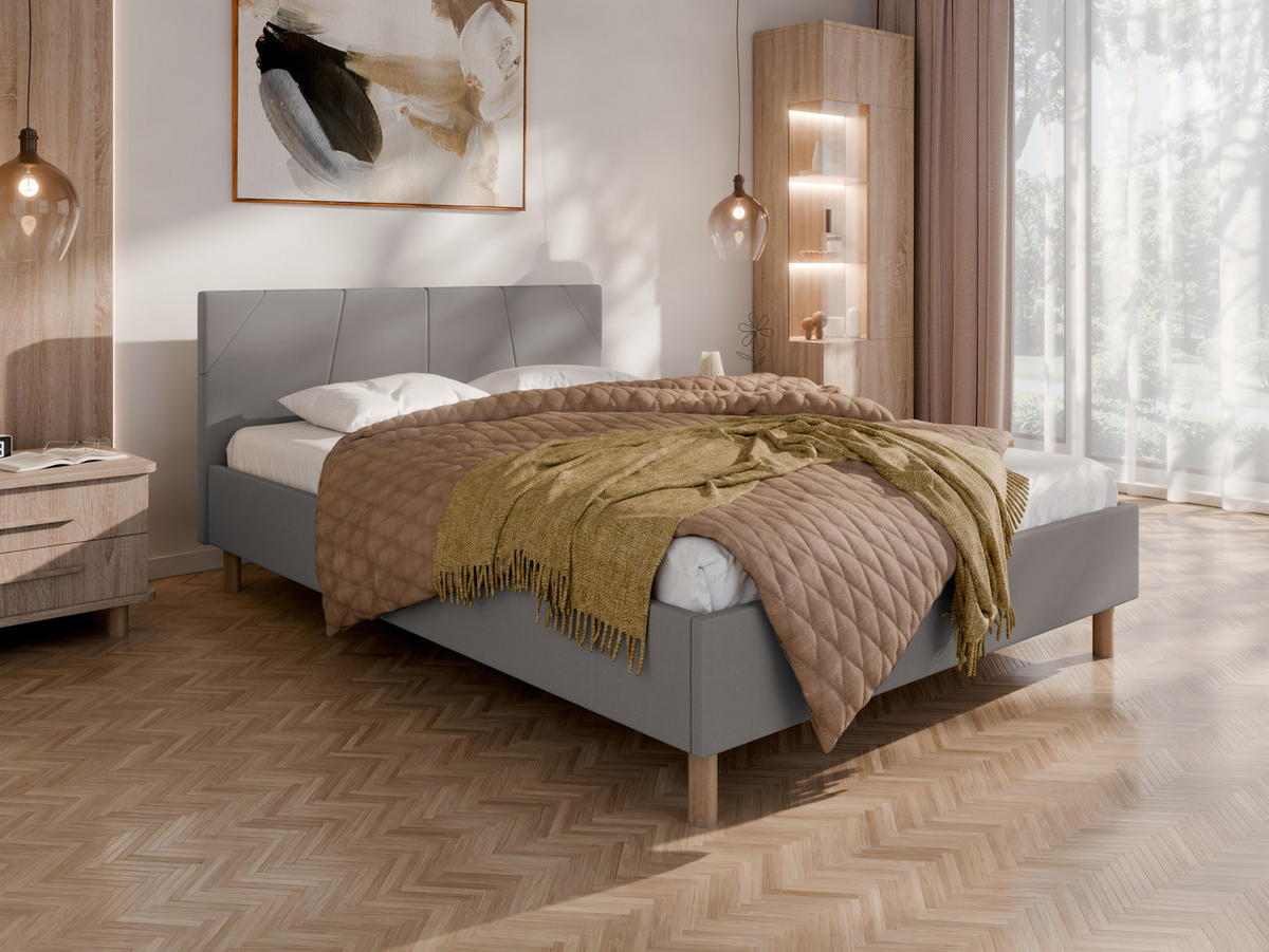 POLSTERBETT ALMORE 140x200cm Elegantes Polsterbett für modernen Wohnstil , Taschenfederkernmatratze LIORA(19cm), stahl - Dunkelgrau, Holz (140/200cm) - Panda Möbel