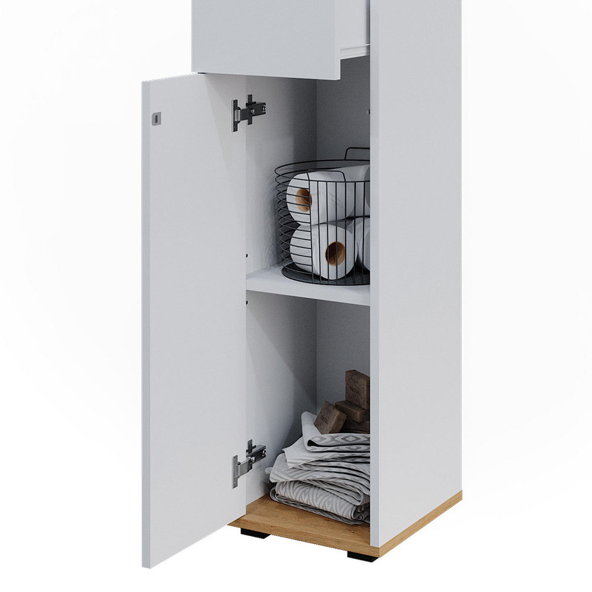 MIDISCHRANK Didi Weiß/Artisan 30 x 97 cm mit Schublade - Weiß, Holzwerkstoff (30/97/30cm) - Vicco