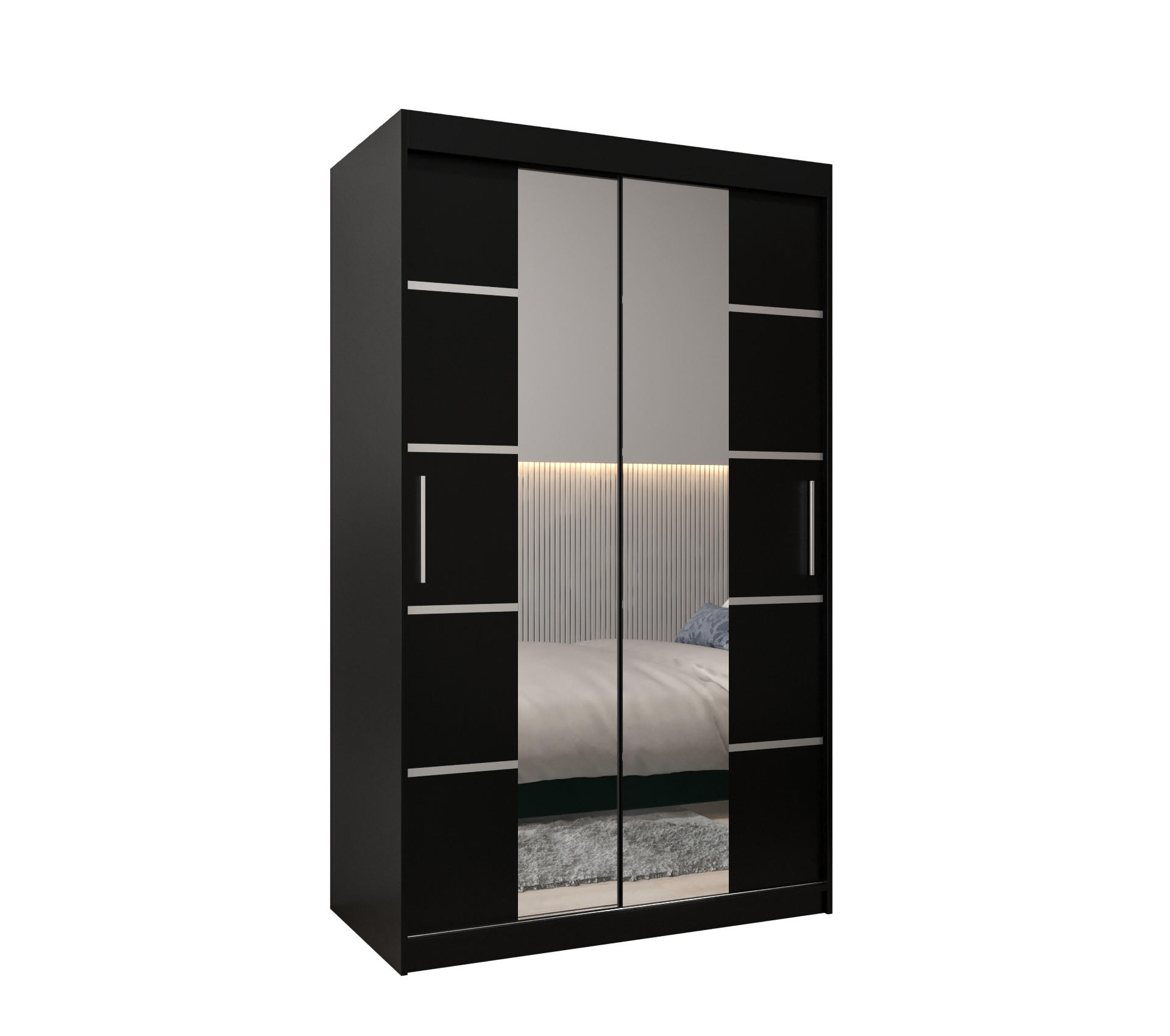 Möbel Kryspol Schwebetürenschrank Schwarz, Silber 120x200x62 cm