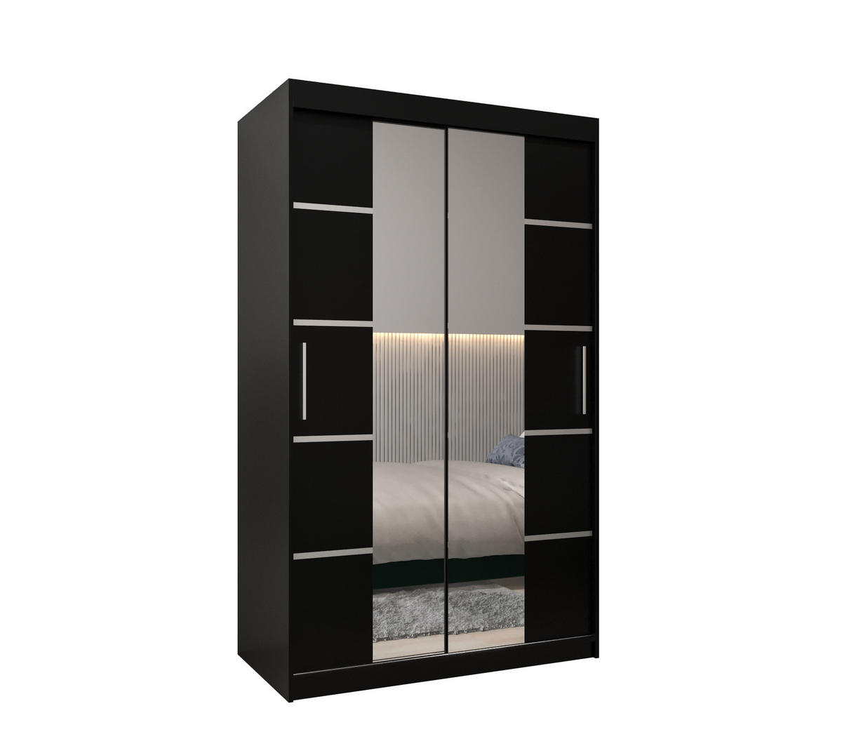 SCHWEBETÜRENSCHRANK 200/120/62 2-türig - Silberfarben/Schwarz, Holz/Kunststoff (120/200/62cm) - Abiks Möbel